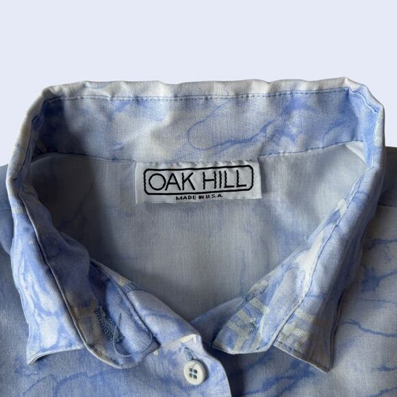 Oak Hill Made in USA abstract marble print short sleeve button shirt blue 90s - Picture 3 of 4